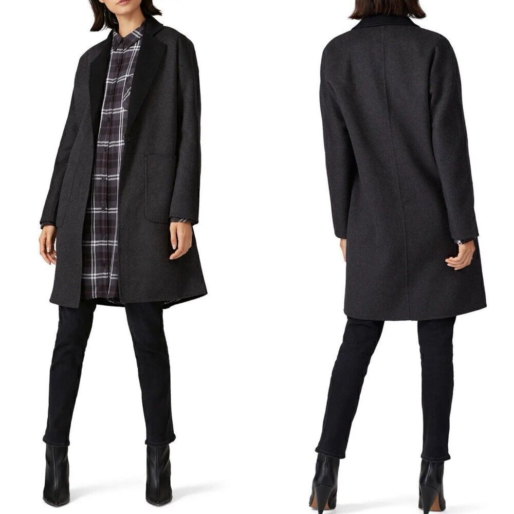 RAILS Larson Coat Women XXL Charcoal Black Wool Blend 1-Button Patch Pockets